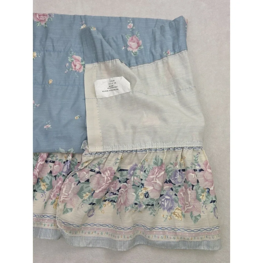 2 Vintage 1980s Floral Curtain Valances Ruffled Country Blue JCP 19x78